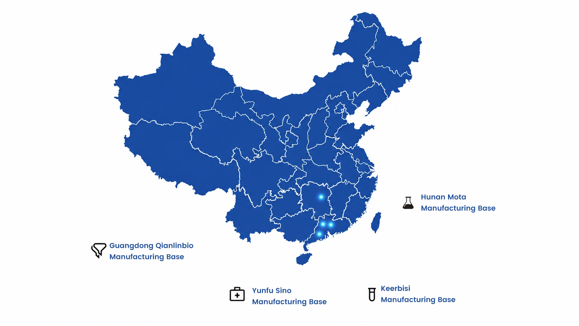 Map of Qianlin Group's four production bases